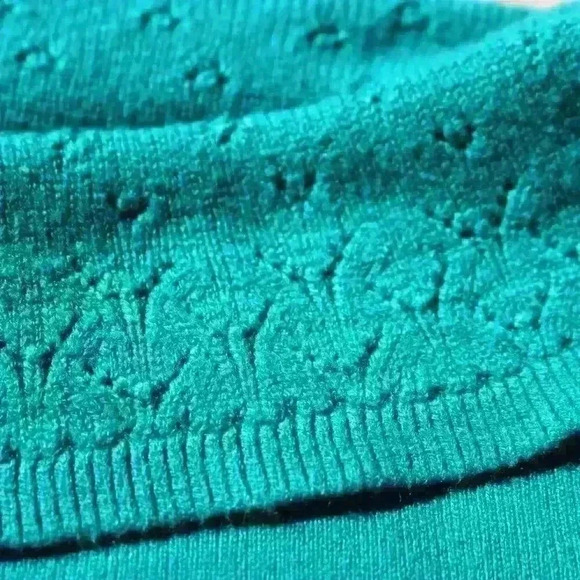 NORTON MCNAUGHTON Knit Teal Sweater Crochet Detail Mock Cowl Neck Women XL - Picture 4 of 9